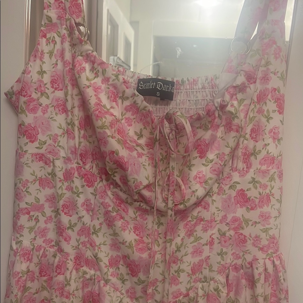Floral Pink and Green Dress with Tie Front